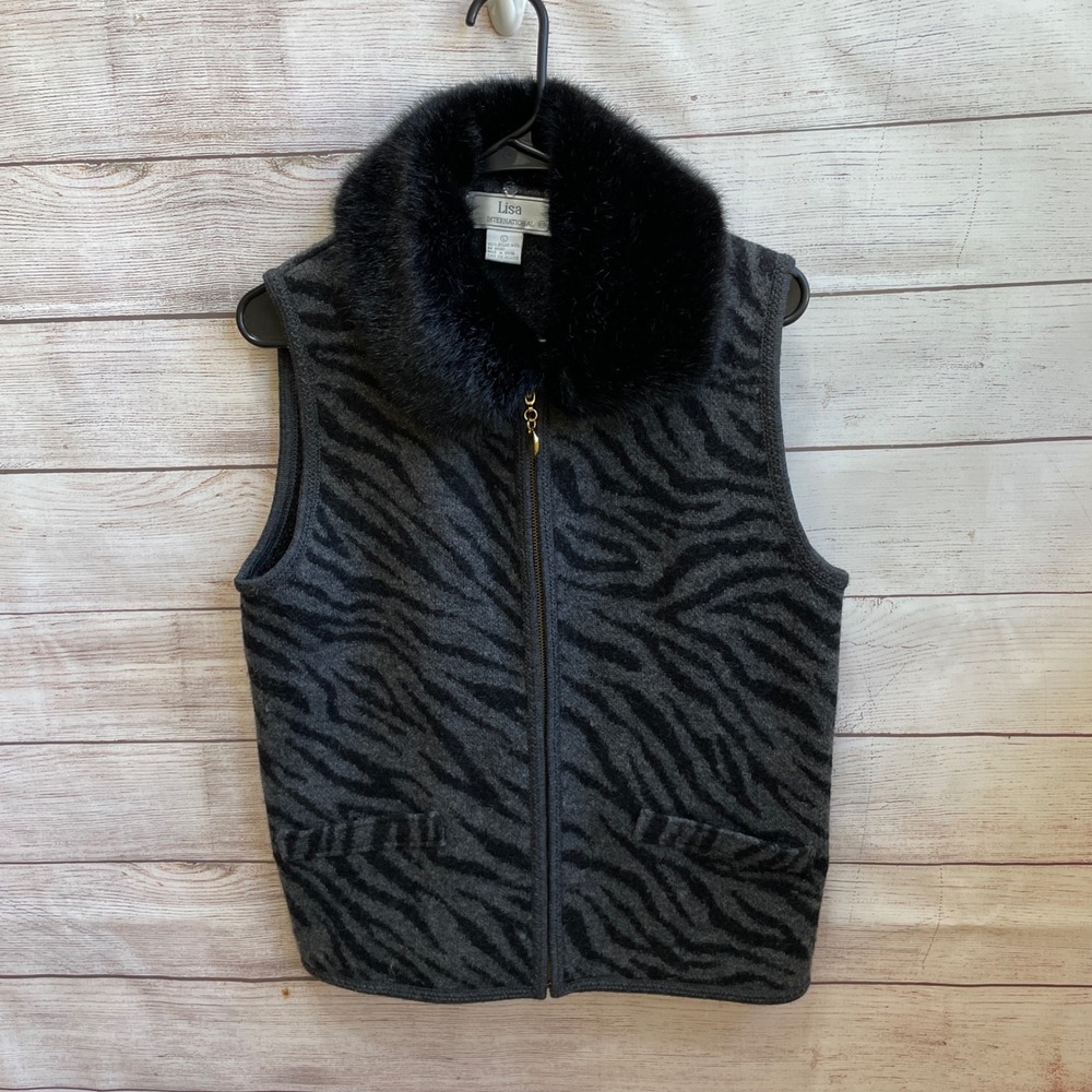 VINTAGE LISA INTERNATIONAL 100% WOOL VEST IN ZEBRA PRINT